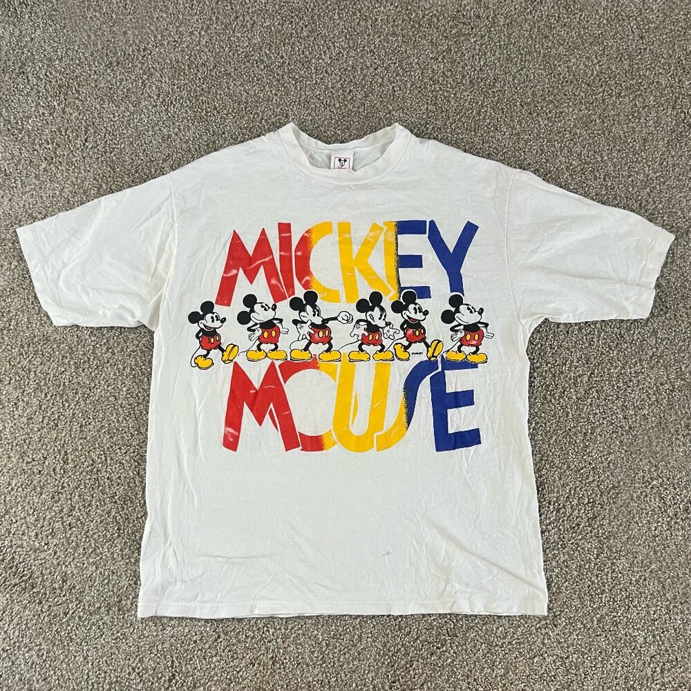 80s Mickey Mouse Disney Wear Double Sided Primary Colors T-Shirt Size XL